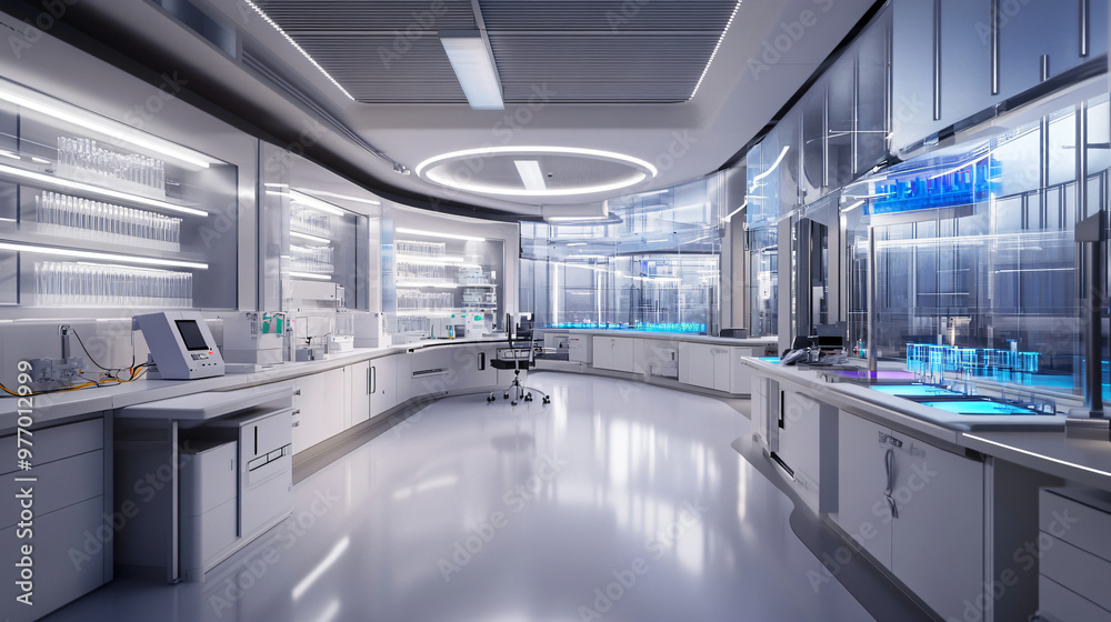 A cutting-edge modern research facility with state-of-the-art equipment and design. A cutting-edge modern research facility with state-of-the-art equipment and design.