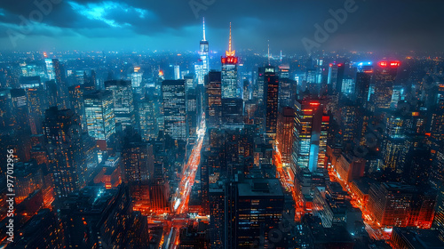 An aerial view of a city at...