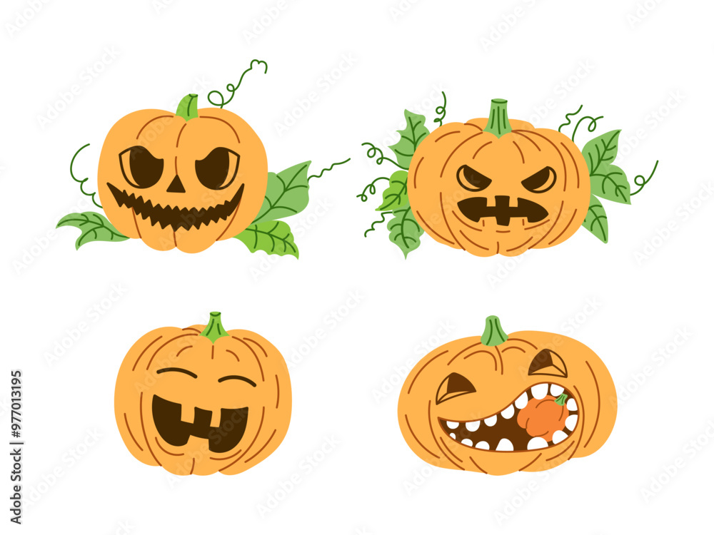 Vector flat style Halloween Illustration. Hand-drawn scary pumpkin sketch set. Element for labels, packaging and cards design. Vector flat style Halloween Illustration. Hand-drawn scary pumpkin sketch set. Element for labels, packaging and cards design.