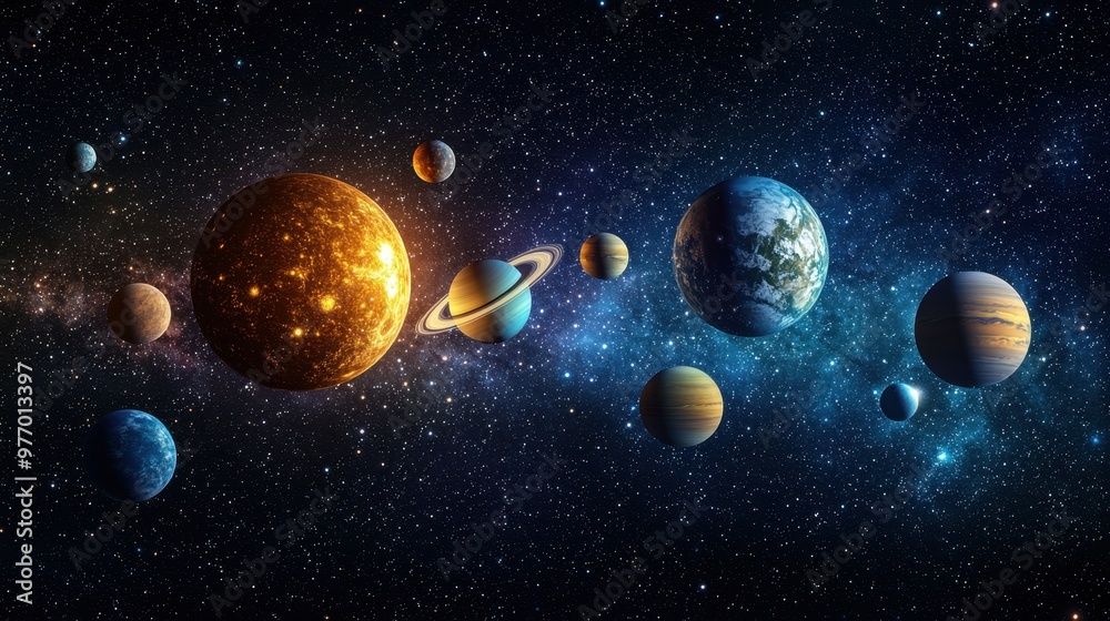 Planets in Space with Stars Milky Way and Galaxy Planets in Space with Stars Milky Way and Galaxy