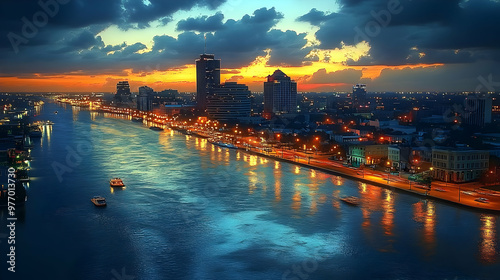 An aerial view of a city at...