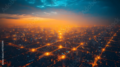 An aerial view of a city at...