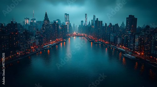 An aerial view of a city sk...