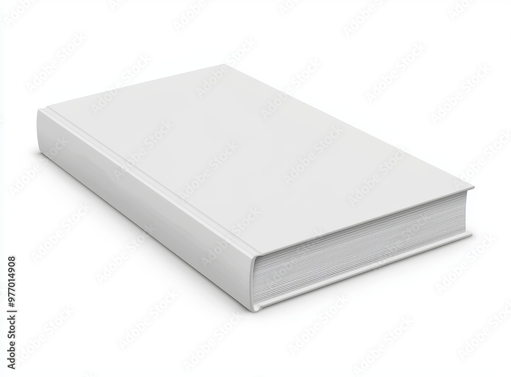 A mockup of a blank hardcover book floating on a white background A mockup of a blank hardcover book floating on a white background
