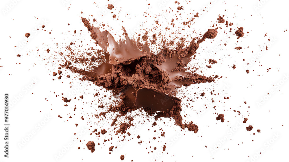 Chocolate Powder Explosion on White Background Chocolate Powder Explosion on White Background