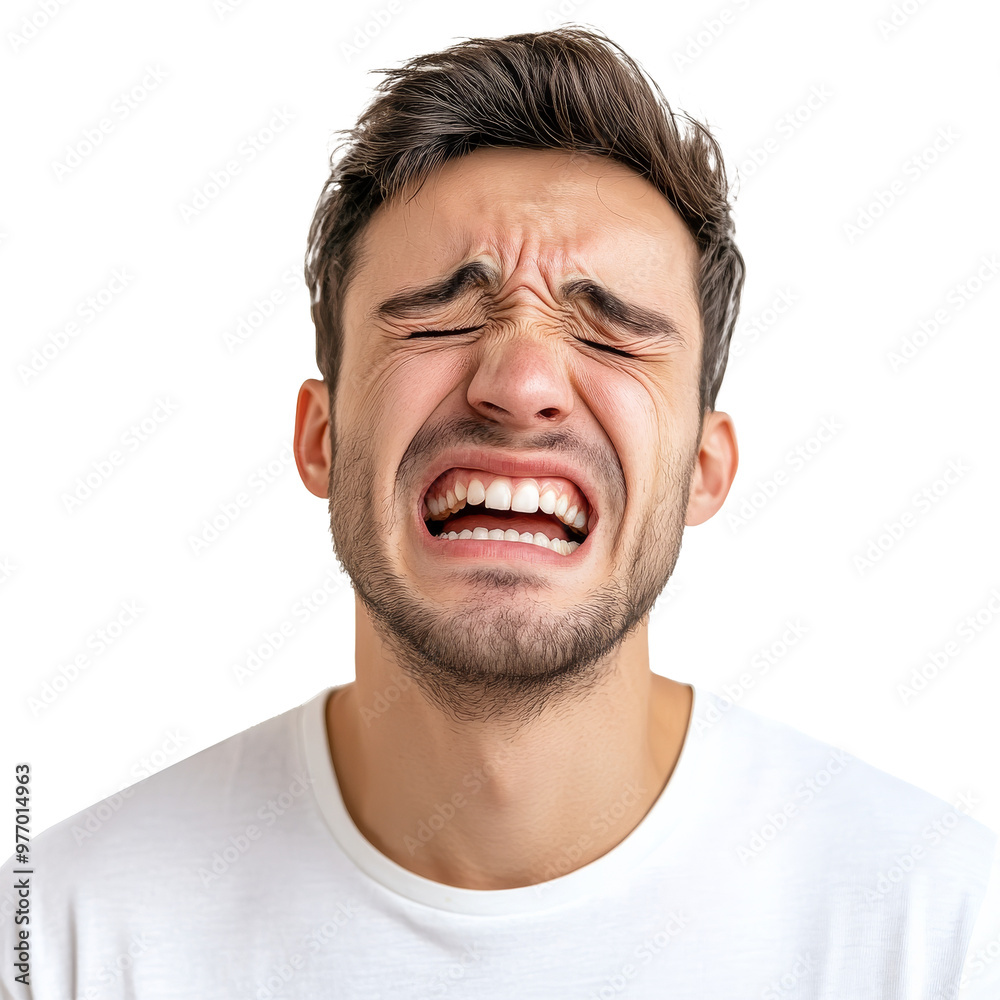 Young man shows deep emotional pain indoors transparent Young man shows deep emotional pain indoors transparent