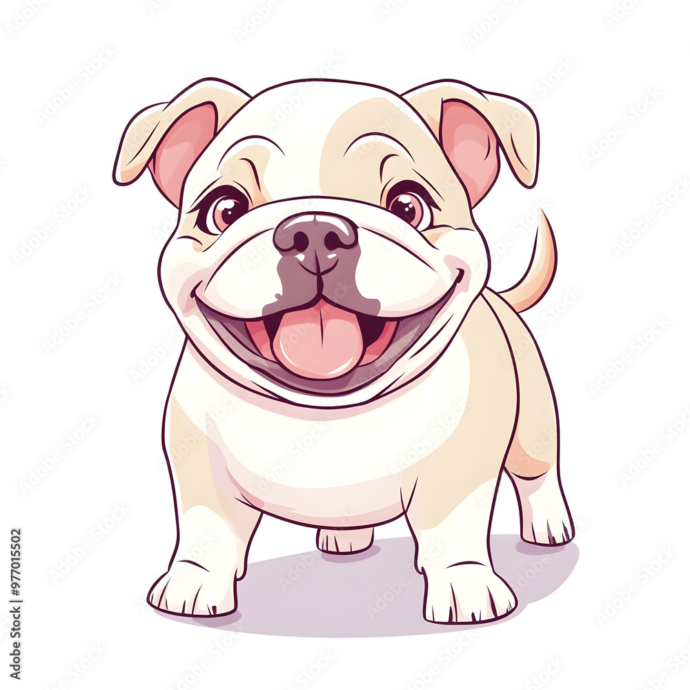 Adorable Chibi Style Portrait of a Happy Wagging Tailed English Bulldog in Pastel Colors on a Simple White Background Adorable Chibi Style Portrait of a Happy Wagging Tailed English Bulldog in Pastel Colors on a Simple White Background