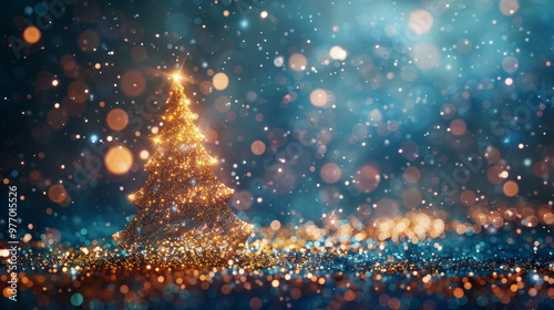 Festive Christmas Tree with Sparkling Lights and Elegant Bokeh photo