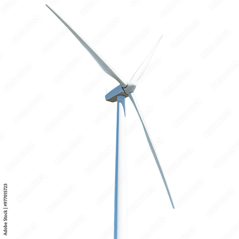 Modern wind turbine against a clear blue sky transparent