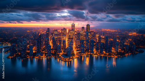 An aerial view of a city sk...