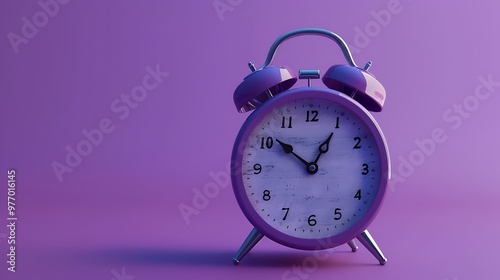 Double ringer older elegant clock with alarm ticking isolated on a soft purple backdrop