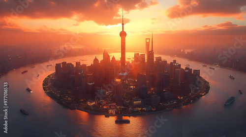 An aerial view of a city sk...