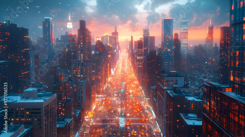 An aerial view of a city sk...