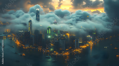 An aerial view of a city sk...