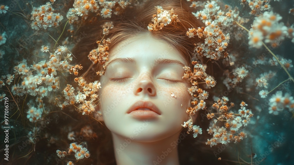 A Dreamy Portrait of a Woman Surrounded by Flowers A Dreamy Portrait of a Woman Surrounded by Flowers