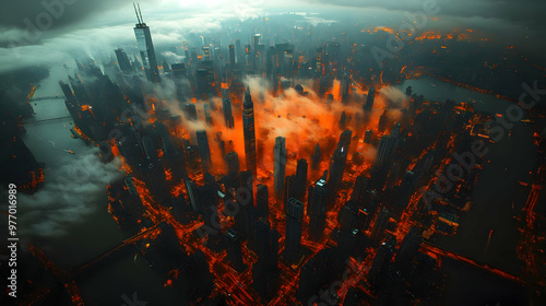 An aerial view of a city wi...