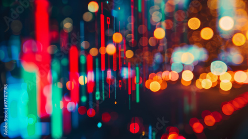 Festive Background with Bokeh Lights and Trading Chart