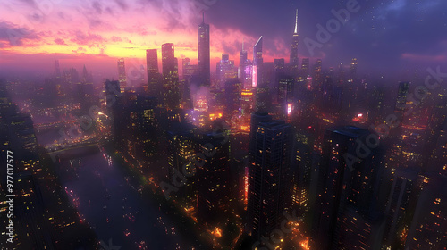 An aerial view of a futuris...