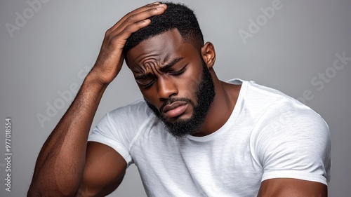 A young man experiencing stress, holding his head in despair, conveying emotions of struggle and mental strain.