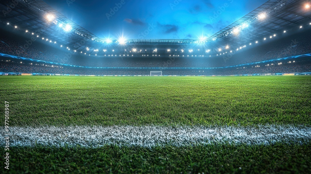 Vibrant Soccer Stadium Atmosphere with Bright Lights and Exciting Match Action