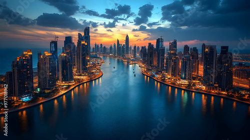 An aerial view of a modern ...
