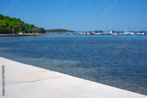 View on the island of Vrgada, beach, sea, summer activities on the beach, Vrgada, Zadar County, Croatia, August 1, 2024