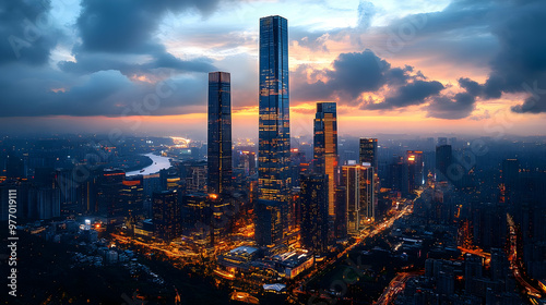 An aerial view of a modern ...