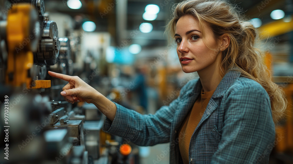 A young female engineer is focused on her work in a modern industrial facility. A young female engineer is focused on her work in a modern industrial facility.