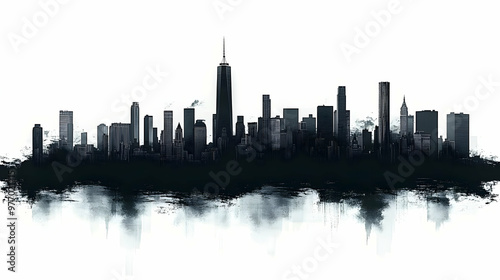 Wallpaper Mural Black and white silhouette of the New York City skyline with a watercolor effect. Torontodigital.ca