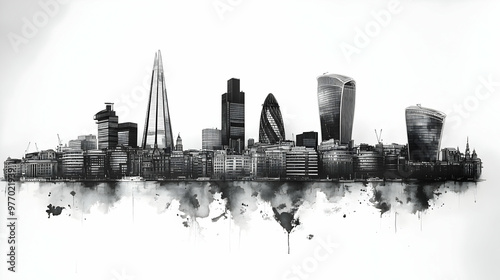 Black and white watercolor ...