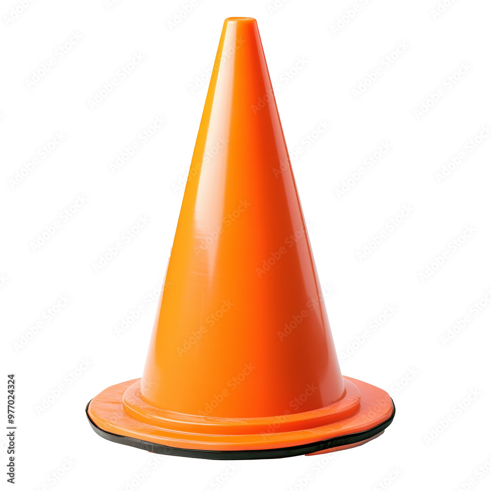 Bright orange traffic cone on a white background transparent Bright orange traffic cone on a white background transparent