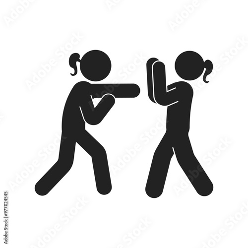Isolated women sport pictogram, boxing icon, man punch on a sandbag, fitness symbol