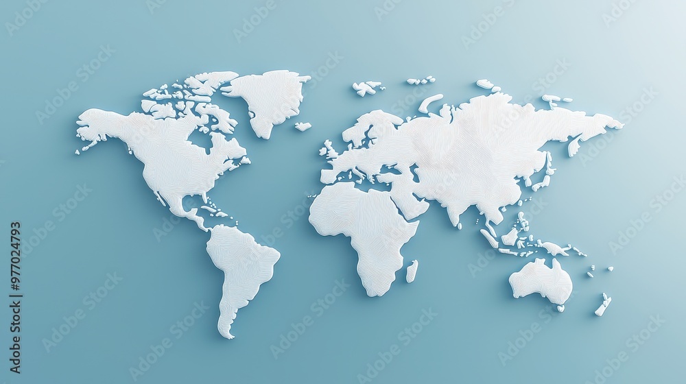 D World Map Illustration White Lines on Blue Background D World Map Illustration White Lines on Blue Background
