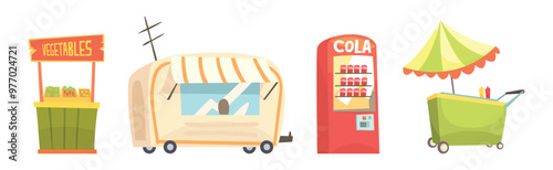 Street Stall and Retail Shopping Kiosk Vector Set