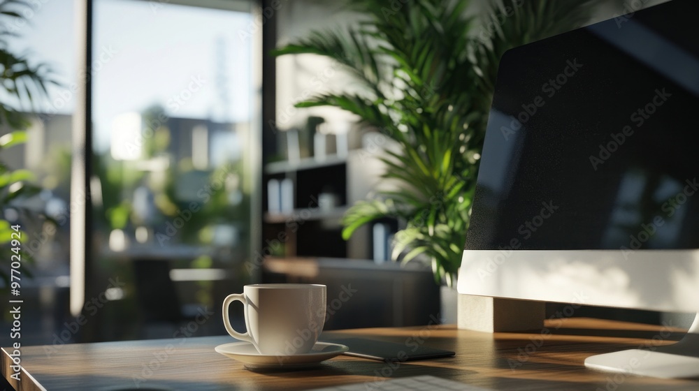 Modern Workspace with a Cup of Coffee Modern Workspace with a Cup of Coffee