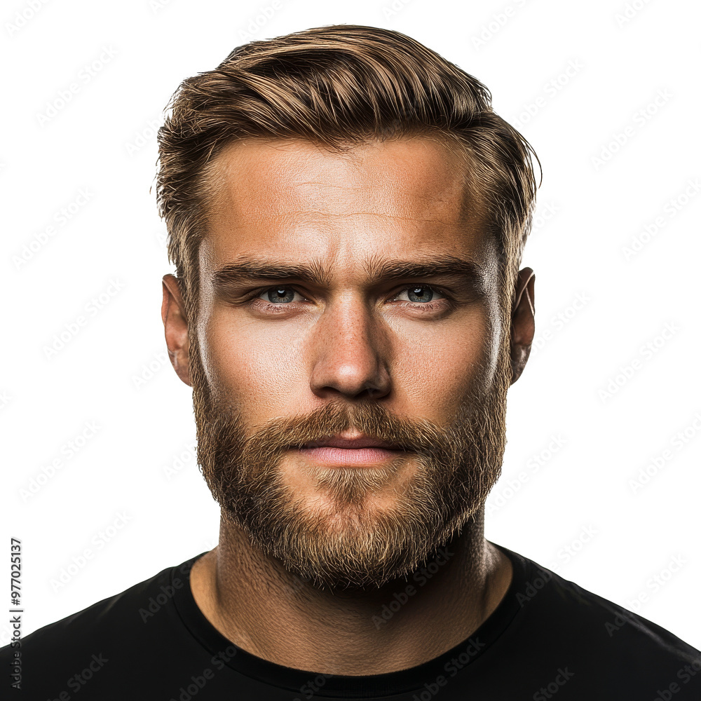 Fototapeta premium Bearded man with stylish hair close up transparent