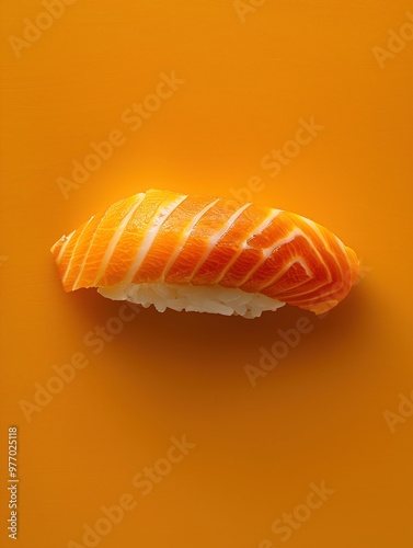 Traditional Hokkigai Nigiri, surf clam sushi on rice, minimalistic isolated on bold background photo