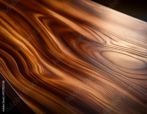 Polished walnut wood grain with depth of field on a luxurious background