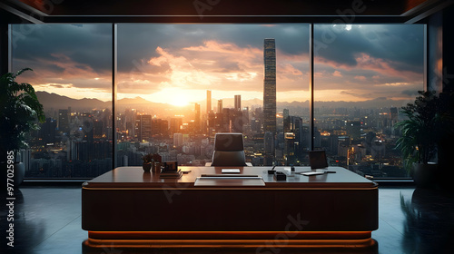 Modern office desk with pan...