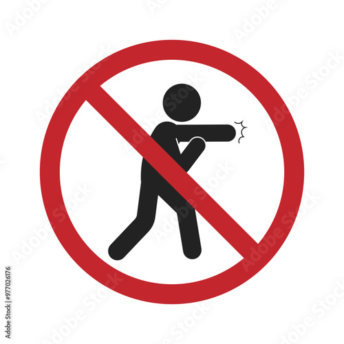 Isolated prohibition sign, no bullying, no violence, do not fight, no boxing stick figure