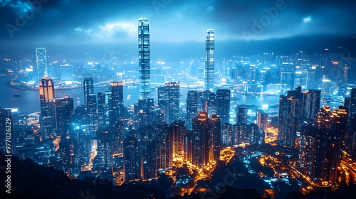 Night cityscape of Hong Kon...
