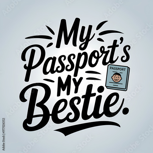 My Passport's My Bestie Funny Travel Typgraphy T-Shirt Design, travel, funny, passport, typography, t-shirt, adventure, quote, apparel, vacation, typography design, journey, tee, shirt, casual wear photo