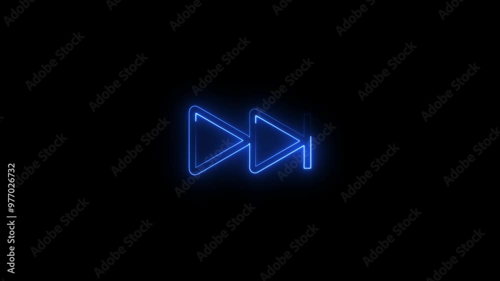 Fast Backward neon sign appear in center and disappear after some time. Music arrow button symbol. Fast Backward neon sign appear in center and disappear after some time. Music arrow button symbol.