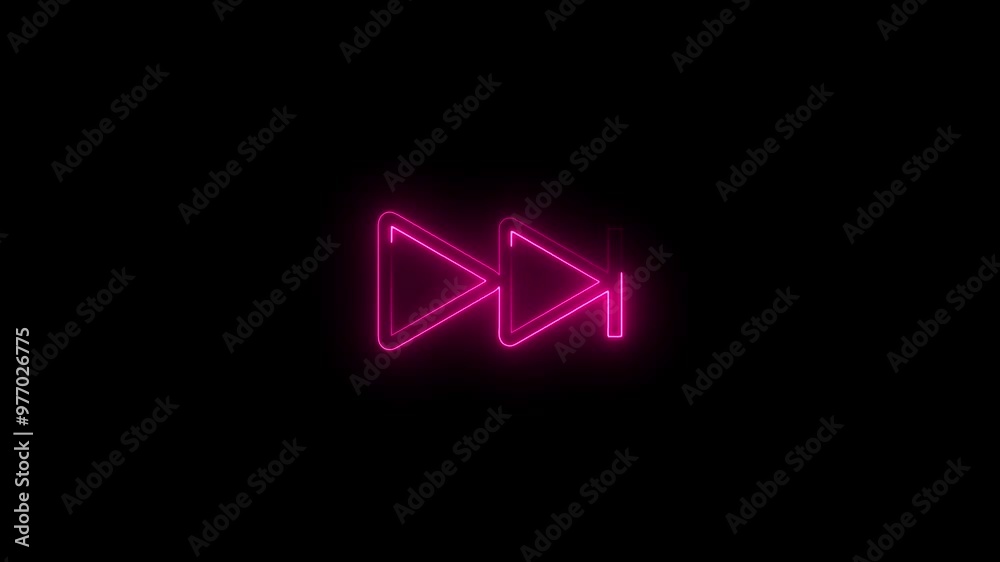 Fast Backward neon sign appear in center and disappear after some time. Music arrow button symbol. Fast Backward neon sign appear in center and disappear after some time. Music arrow button symbol.