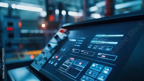 Wallpaper Mural A close-up of a touchscreen interface on a modern control panel, with options for adjusting machinery settings in real-time. Torontodigital.ca