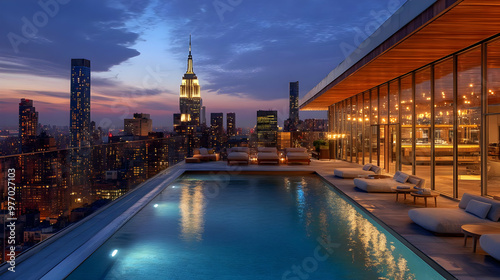 Rooftop infinity pool overl...