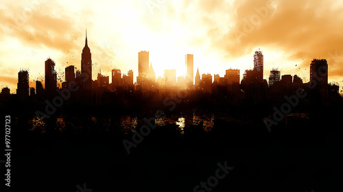 Silhouette of a city skylin...