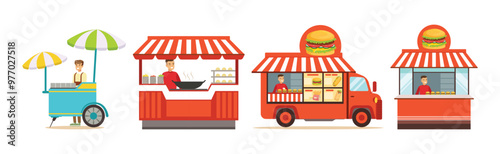 Street Stall and Retail Shopping Kiosk Vector Set