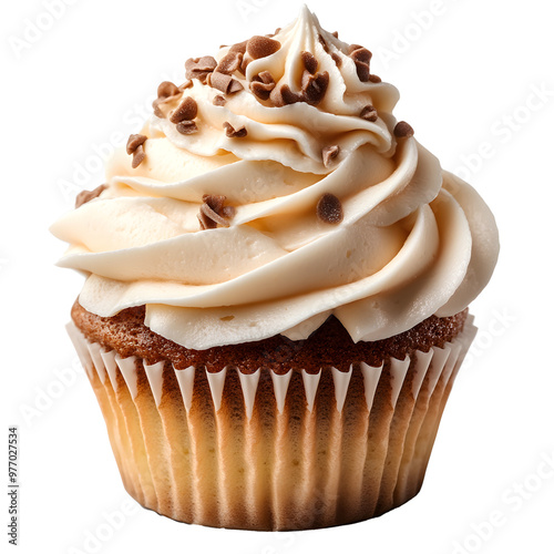 Chocolate Cupcake with Chocolate Frosting and Chocolate Chips on a Transparent Background photo