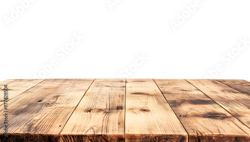 Rustic Wooden Table Top Isolated on White Background